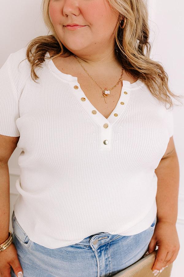 Cafe Hangout Ribbed Henley Top in Ivory Curves Product Image