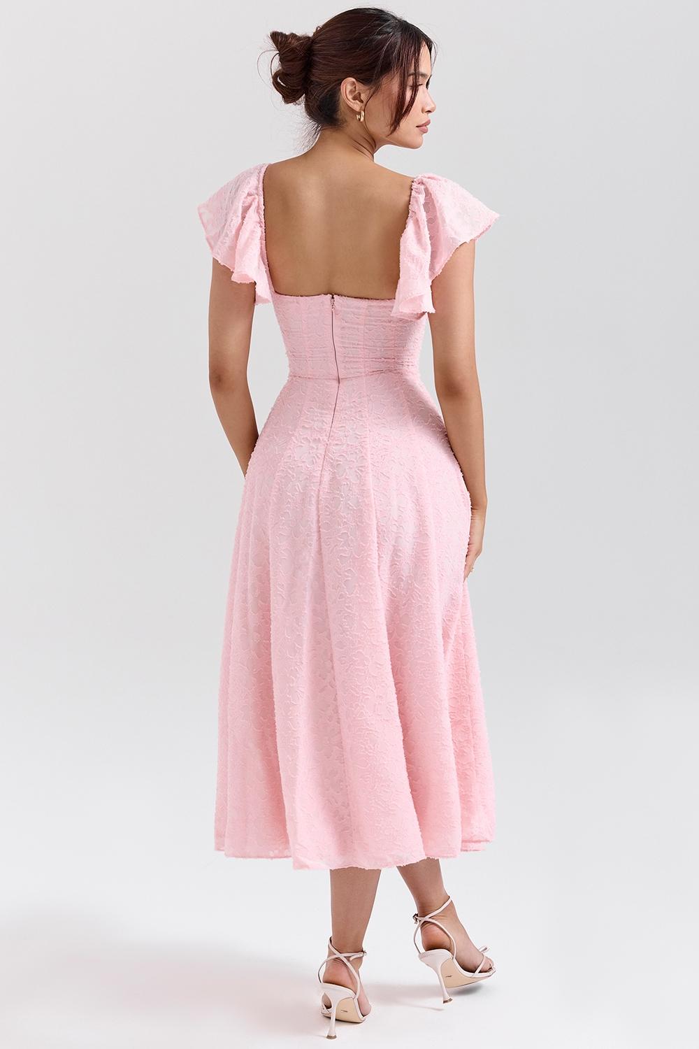 Emma  perfectly pink floral jacquard midi dress Product Image