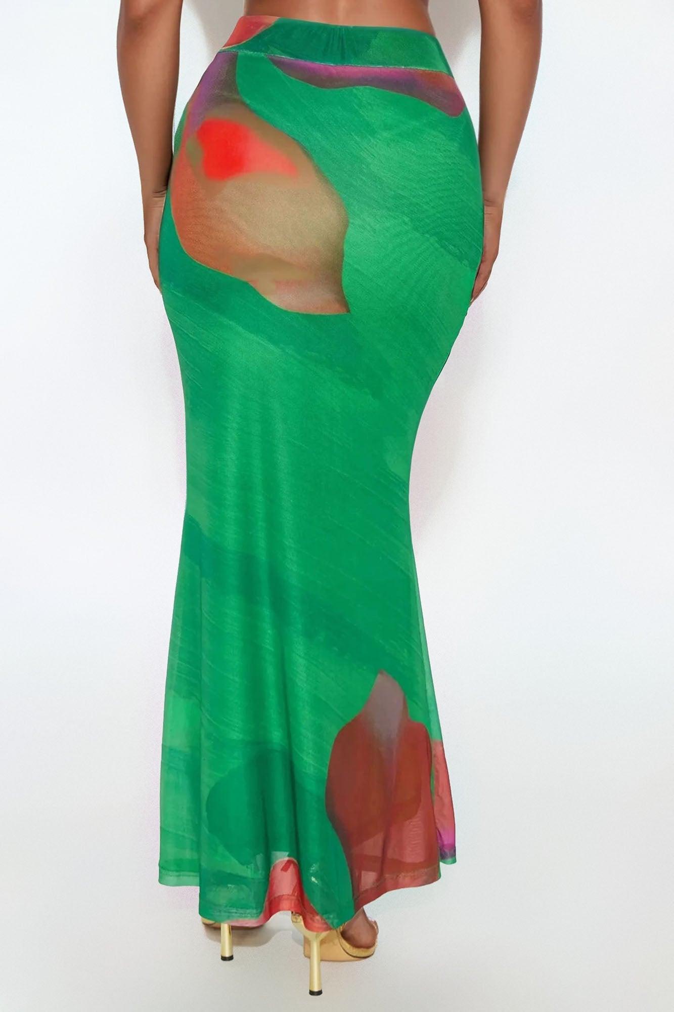 Into The Night Floral Mesh Maxi Skirt - Green/combo Product Image