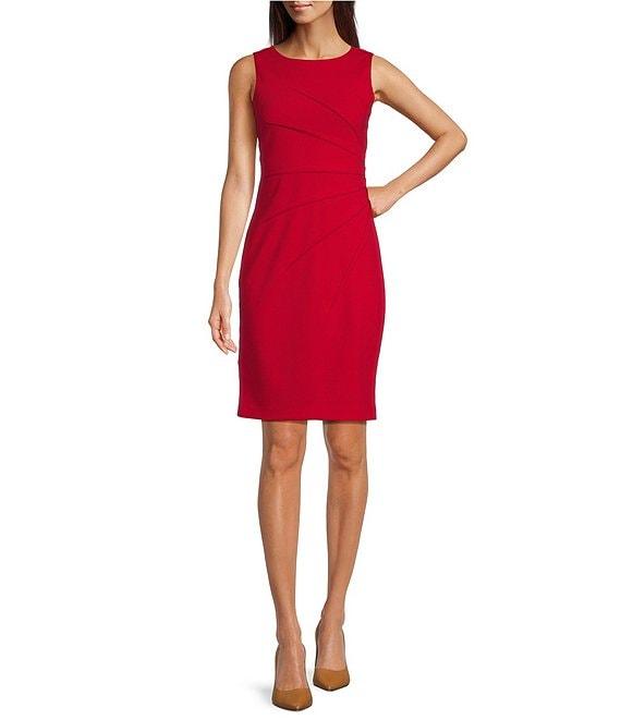 Calvin Klein Round Neck Sleeveless Ruched Waist Dress Product Image
