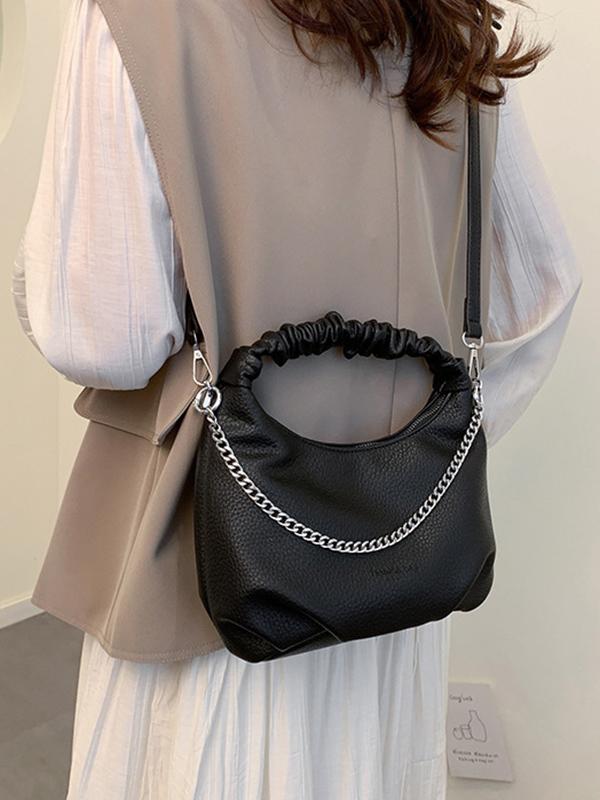 Chains Pleated Solid Color Zipper Crossbody Bags Handbags Product Image
