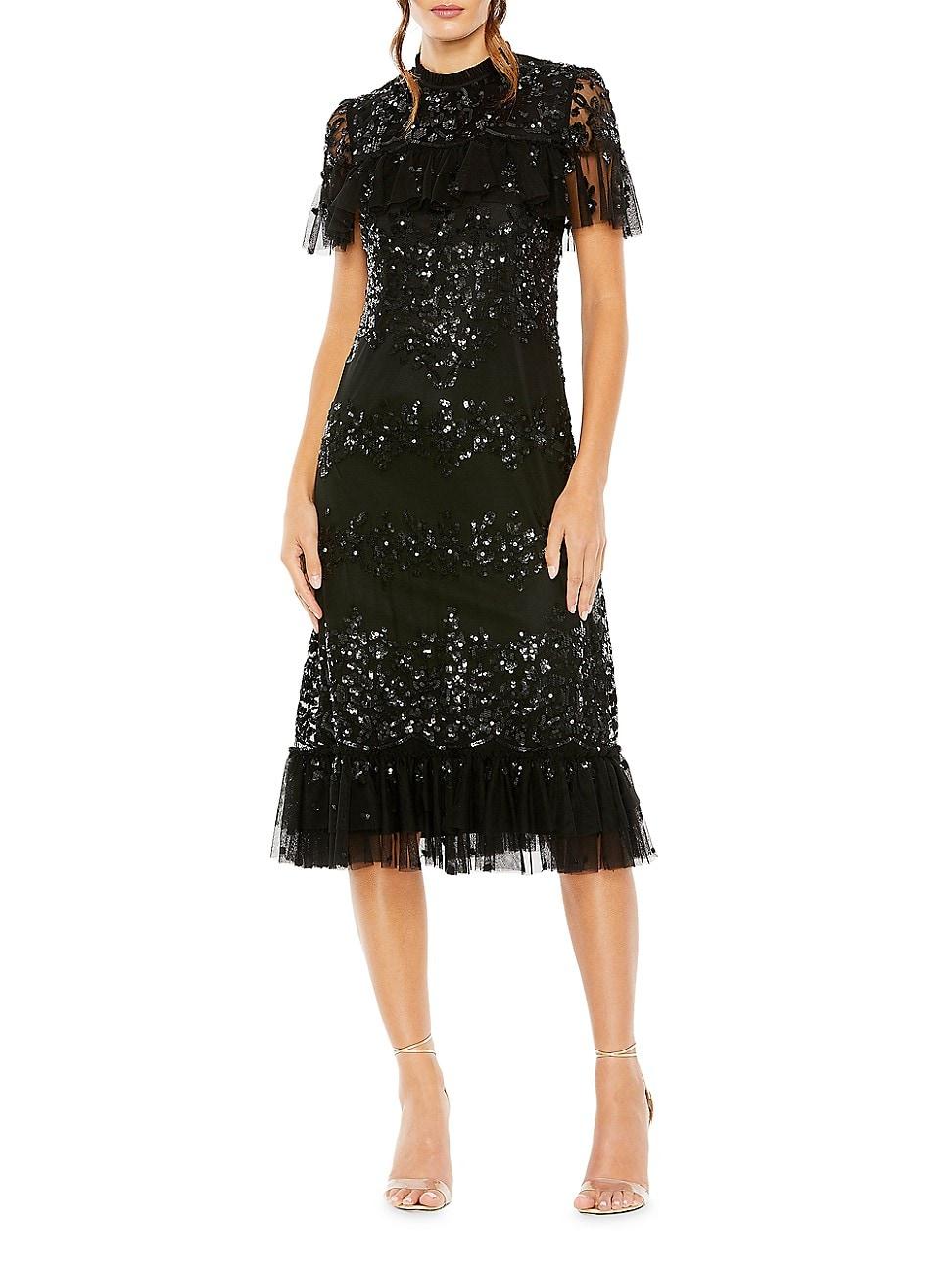 Womens Sequined Flounce Midi-Dress Product Image