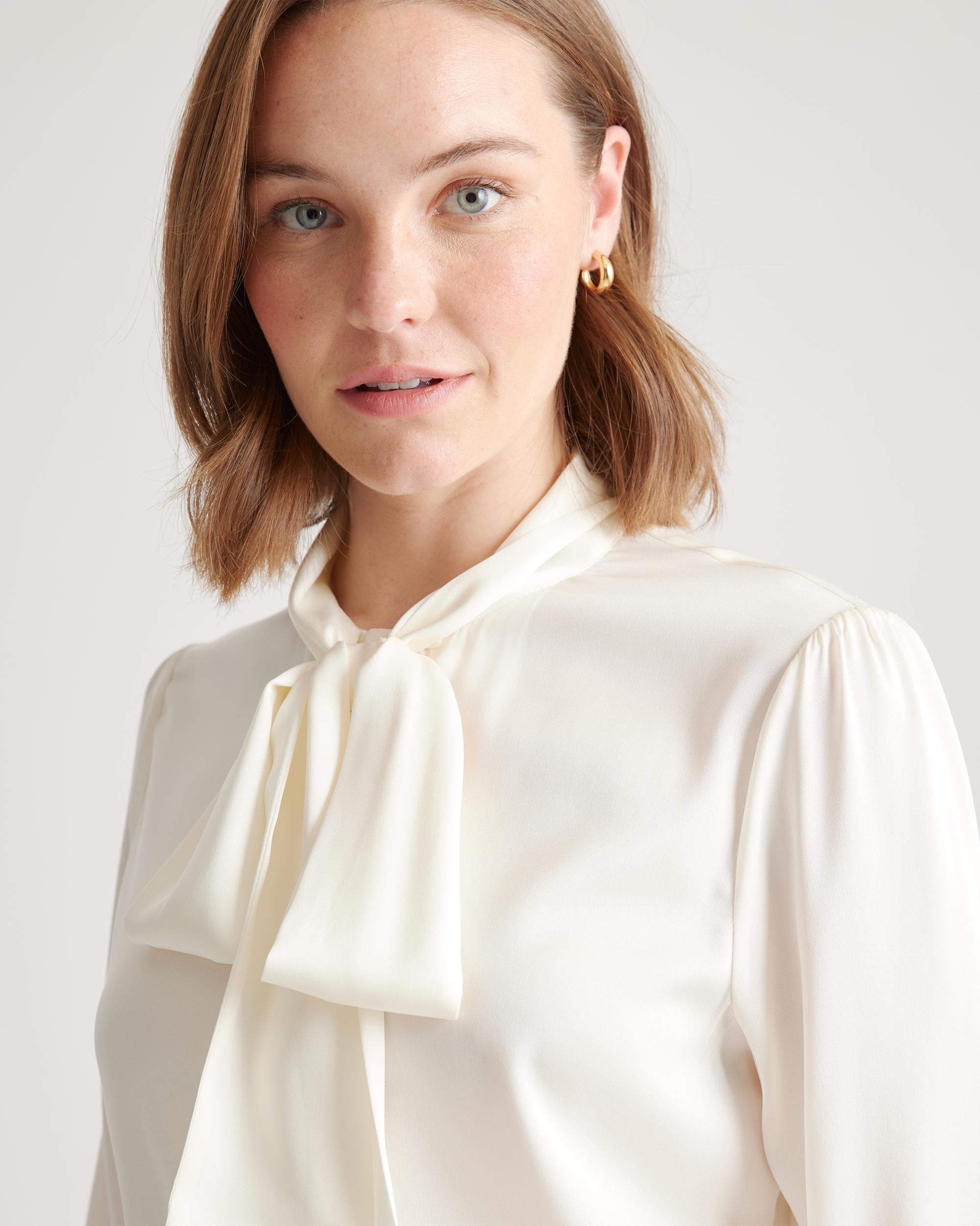 Quince | Women's Washable Stretch Silk Tie Neck Blouse Size XS Product Image