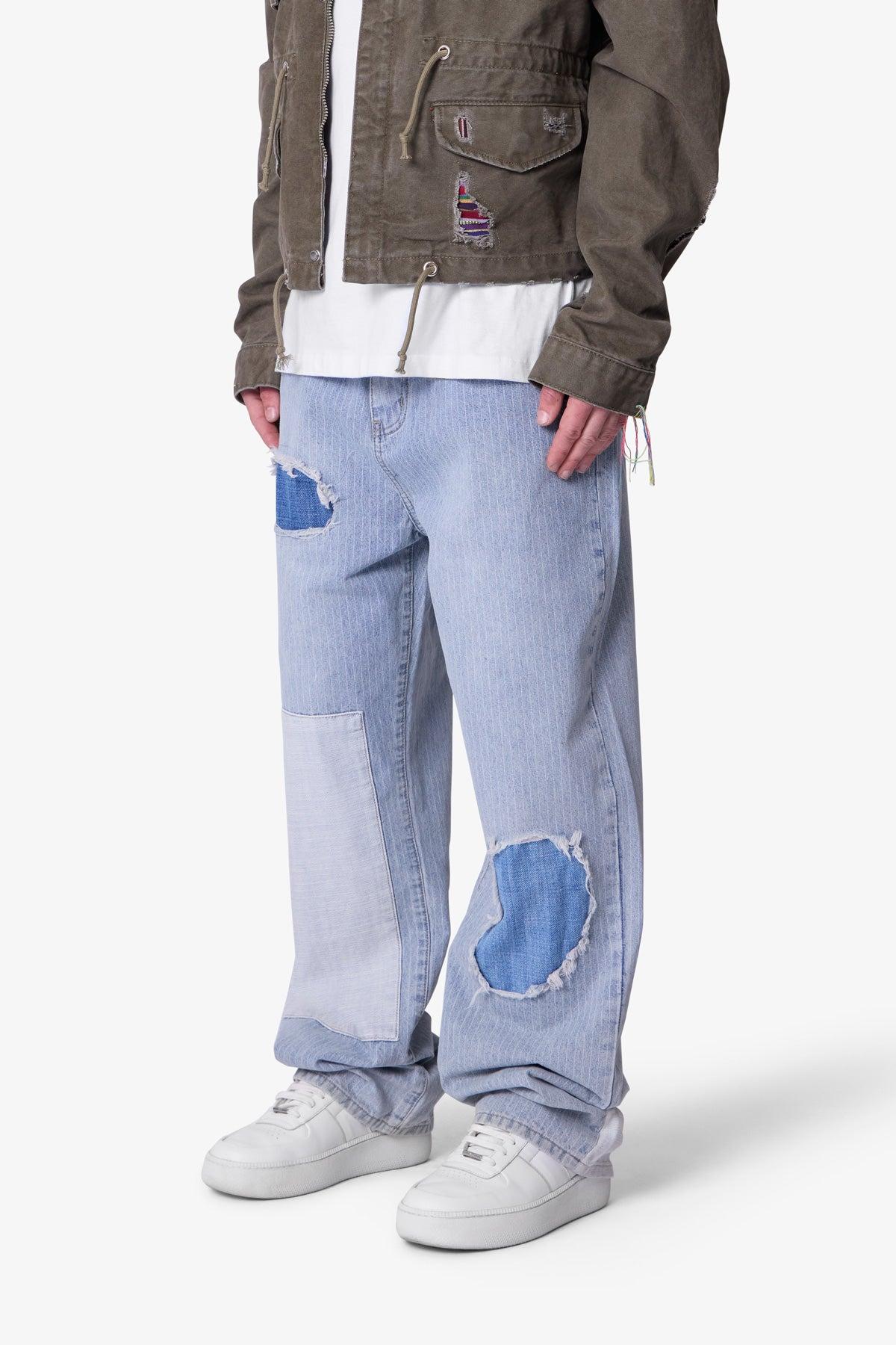 Ultra Baggy Patched Up Denim - Light Blue Product Image