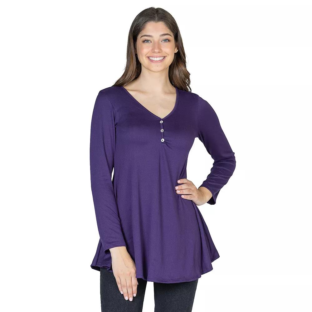 Women's 24Seven Comfort Apparel Flared Henley Tunic Top,  Product Image