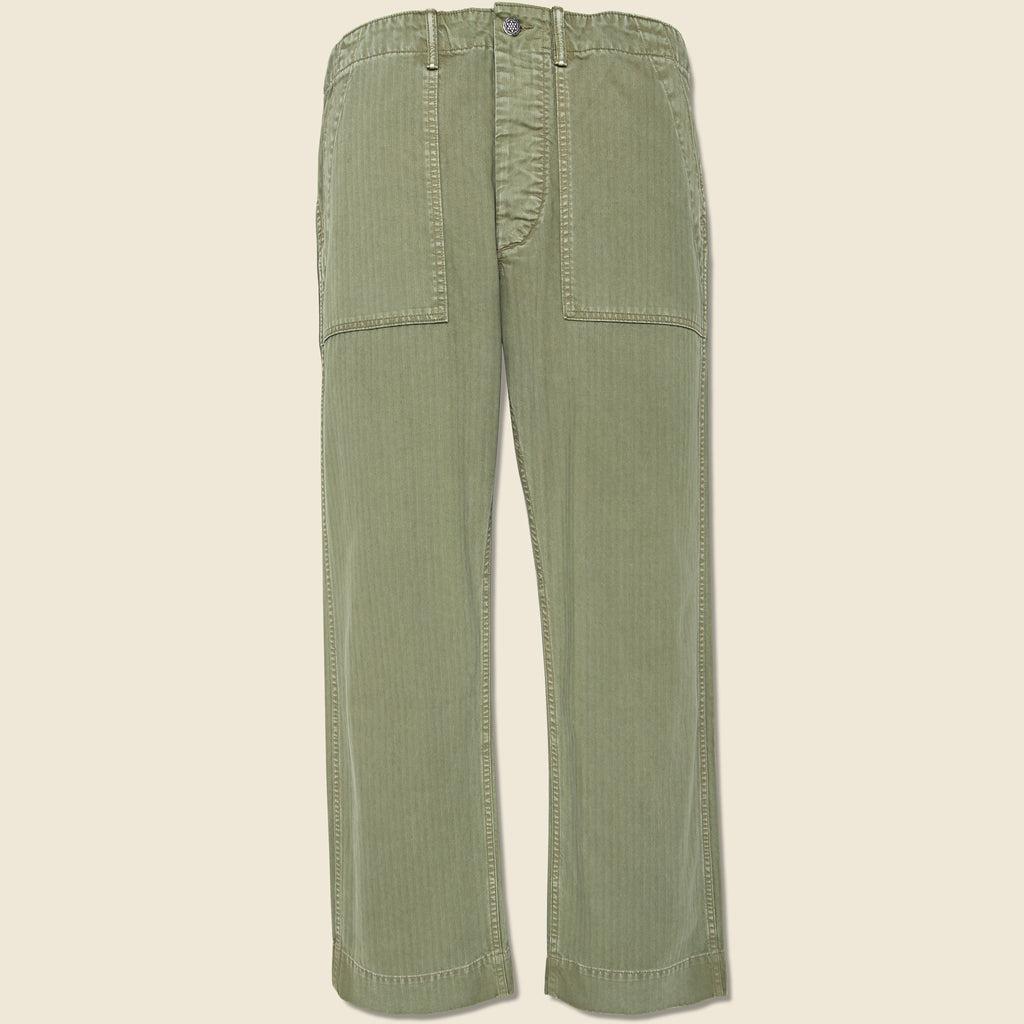 Cotton Herringbone Pant - Green Product Image