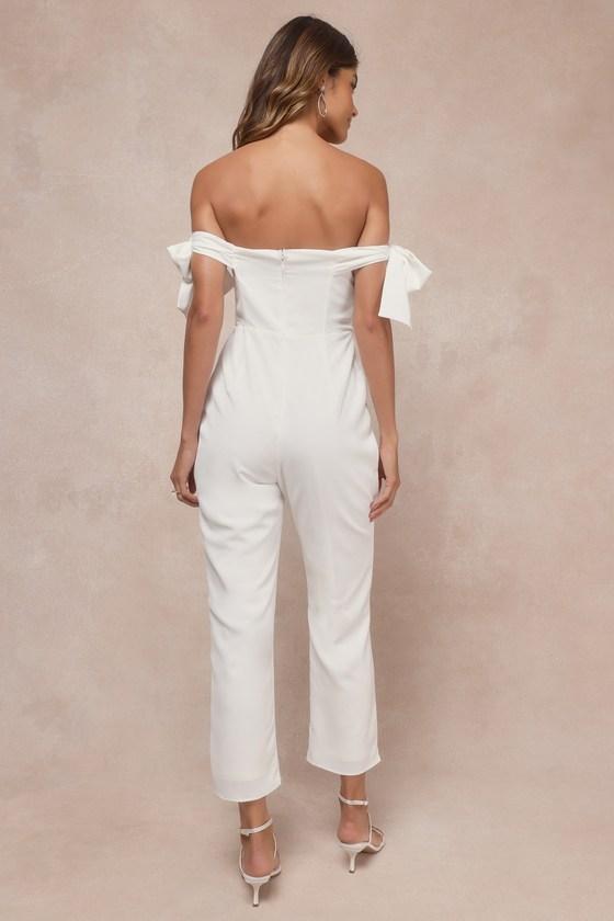 Luxe Behavior White Off-the-Shoulder Tie-Strap Cropped Jumpsuit Product Image