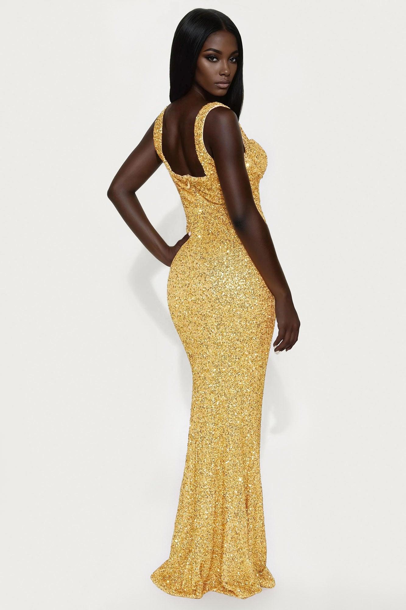 Alora Sequin Maxi Dress - Gold Female Product Image