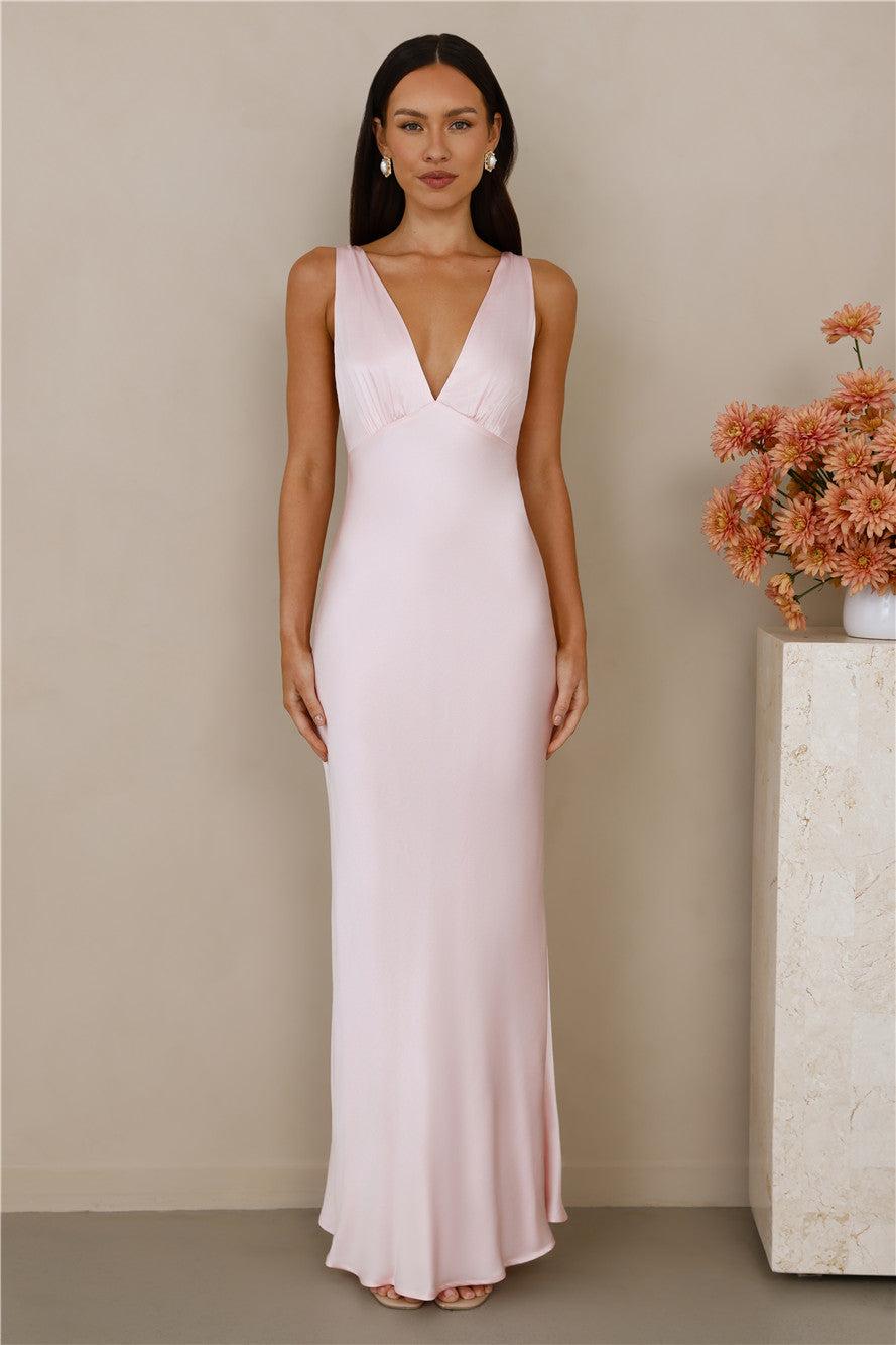 The Isabeau Satin Maxi Dress Pink Product Image