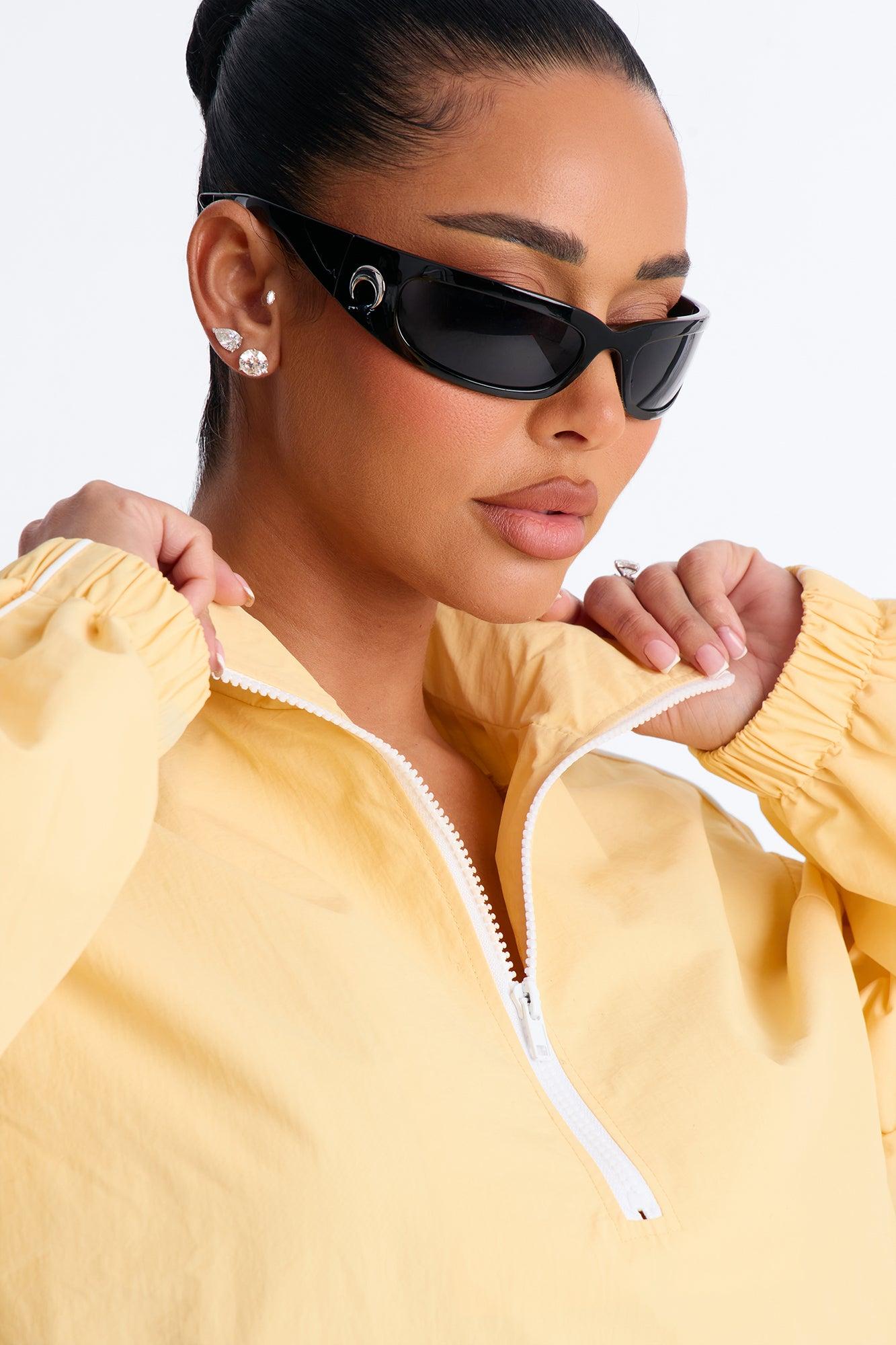 Victory Lap Windbreaker Funnel Neck Half Zip Jacket - Yellow Female Product Image