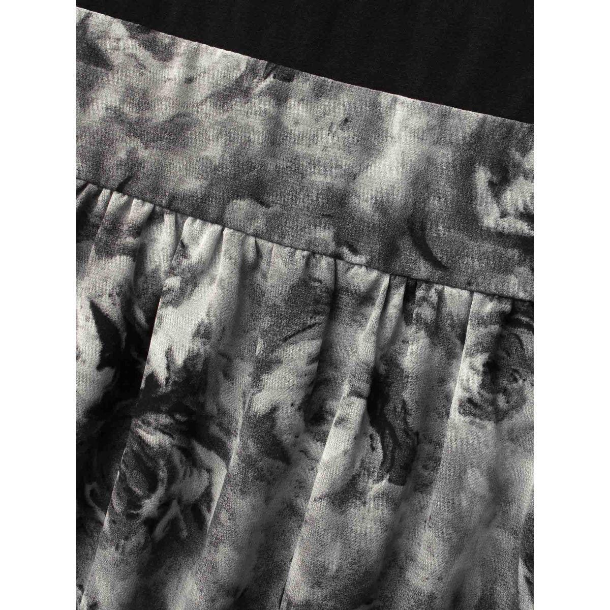 Plus Size Knitted Chiffon Blend Adjustable Waist Midi Dress Black Women Cocktail Patchwork Heart neckline Long Sleeve Curvy BloomChic 10/M Product Image