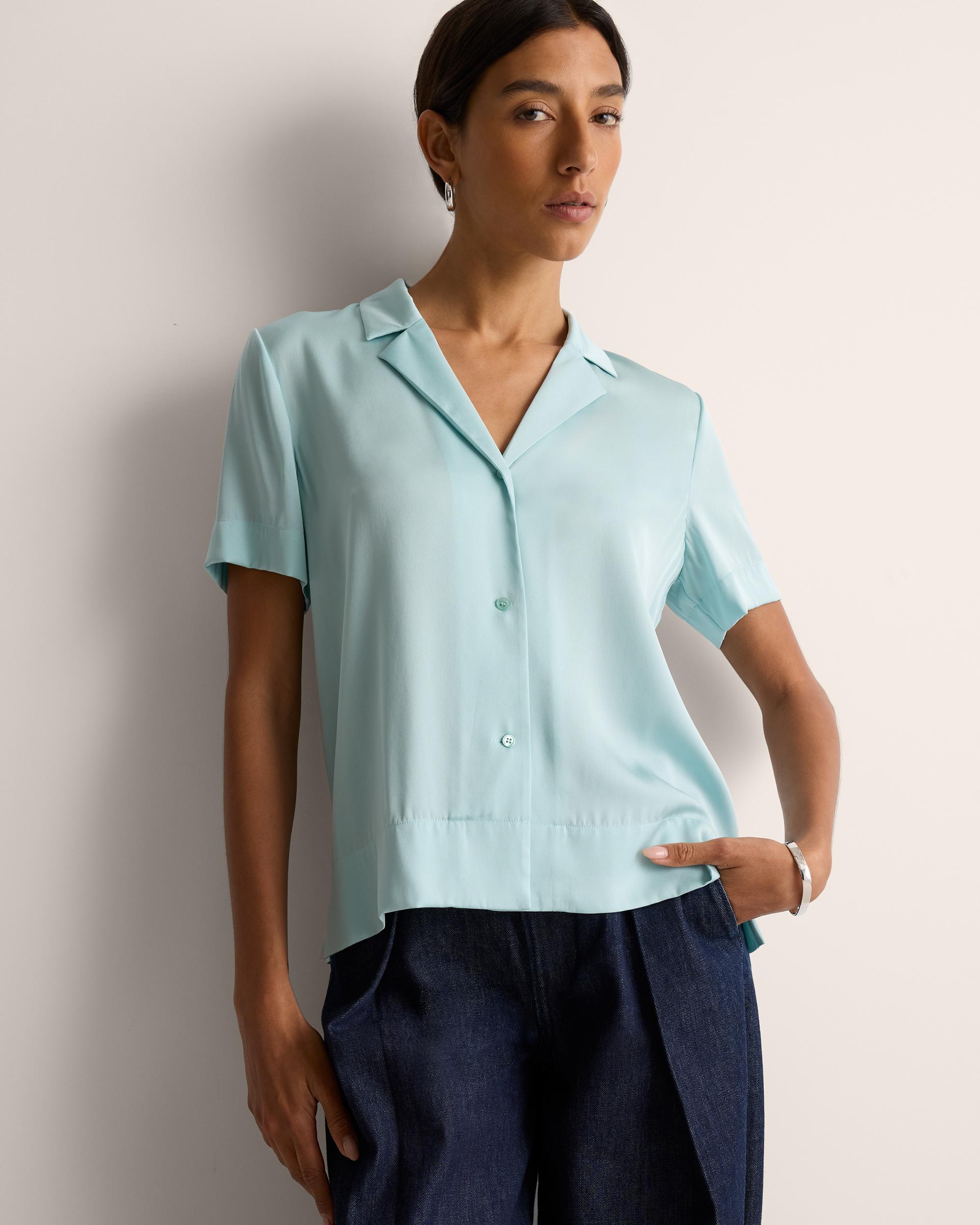 Quince | Women's Washable Stretch Silk Short Sleeve Notch Collar Blouse Size XS, Mulberry Silk Product Image