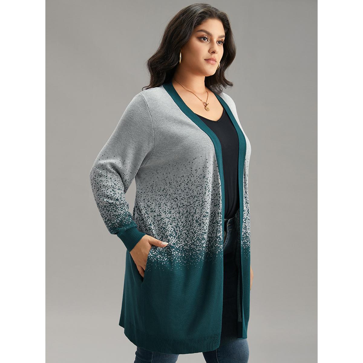 Plus Size Supersoft Ombre Heather Contrast Open Front Cardigan Cyan Women Casual Loose Long Sleeve Dailywear Cardigans BloomChic 10/M Product Image