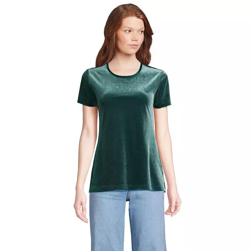 Women's Lands' End Velvet Crewneck Top, Size: Medium, Deep Balsam Product Image