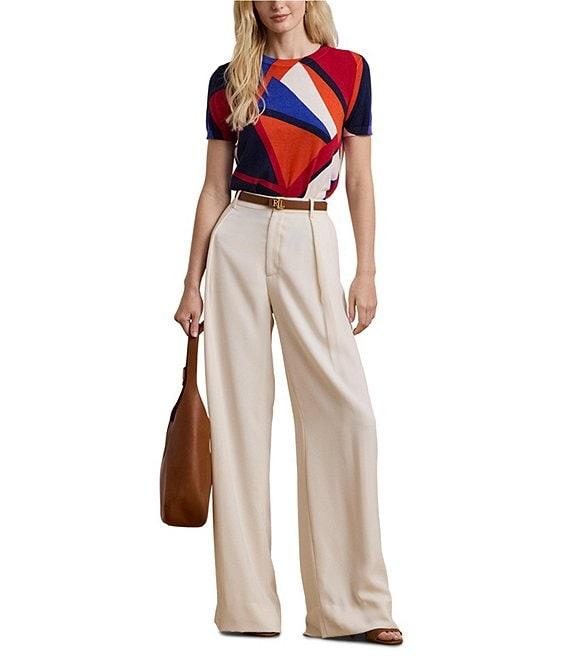 Lauren Ralph Lauren Printed Ribbed Crew Neck Short Sleeve Sweater Product Image