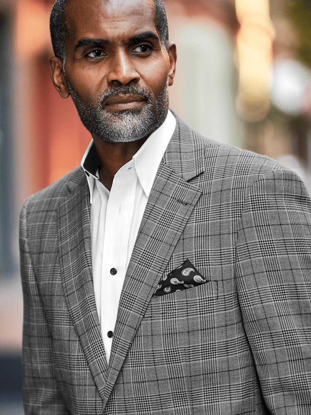 Wool Plaid Single Breasted Notch Lapel Sport Coat - Black/grey Product Image