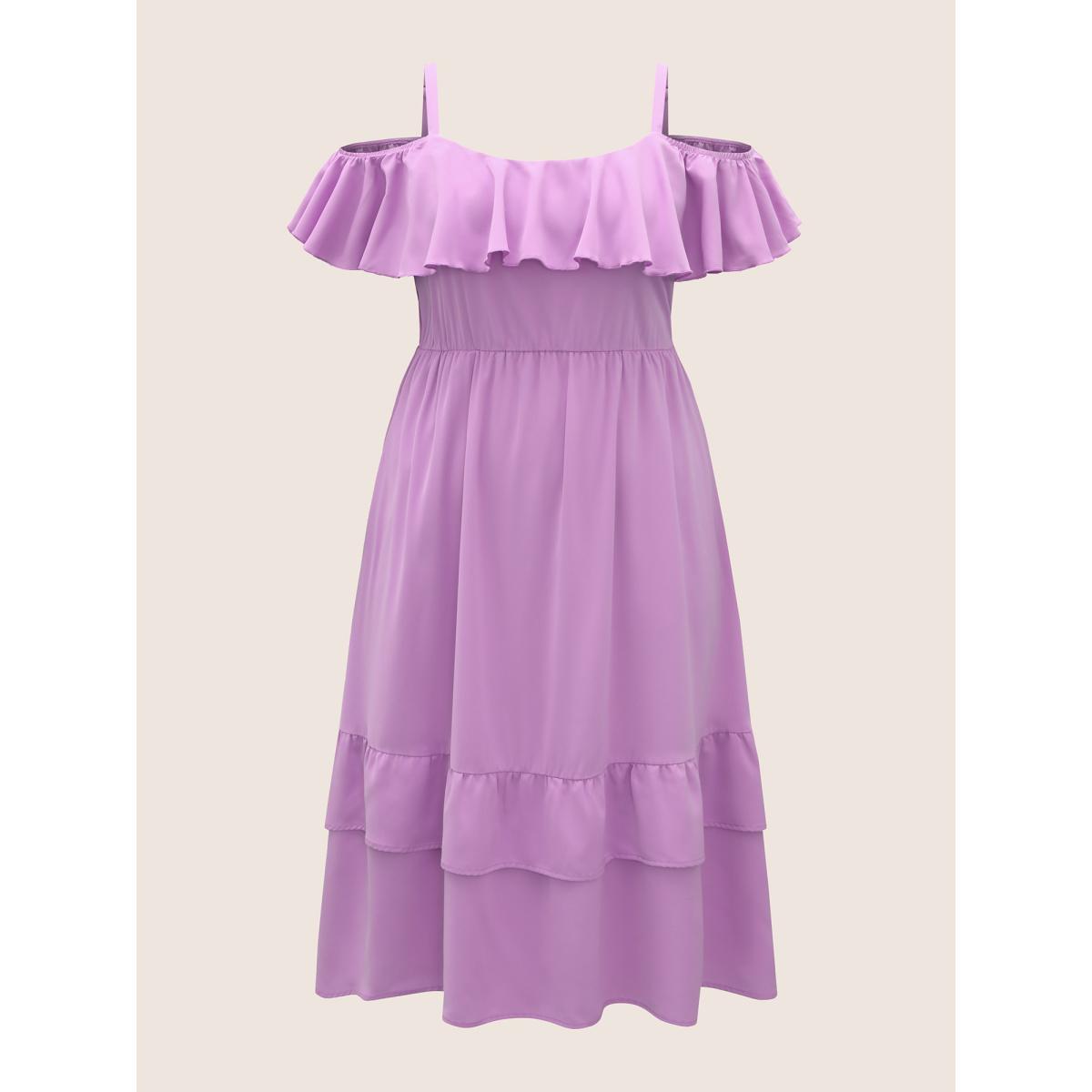 Plus Size Off Shoulder Neck Tiered Ruffles Midi Dress Lilac Women Elegant Tiered One-shoulder neck Short sleeve Curvy BloomChic 26/4X Product Image