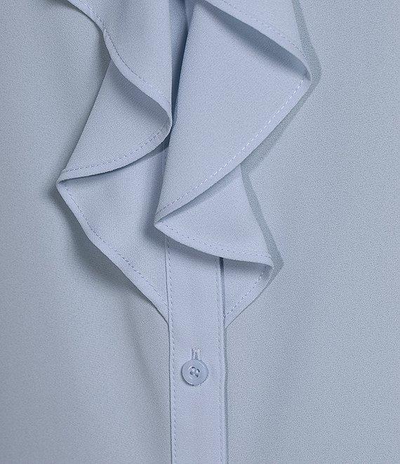 Calvin Klein Georgette Ruffle-Front Point Collar Short Sleeve Top Product Image