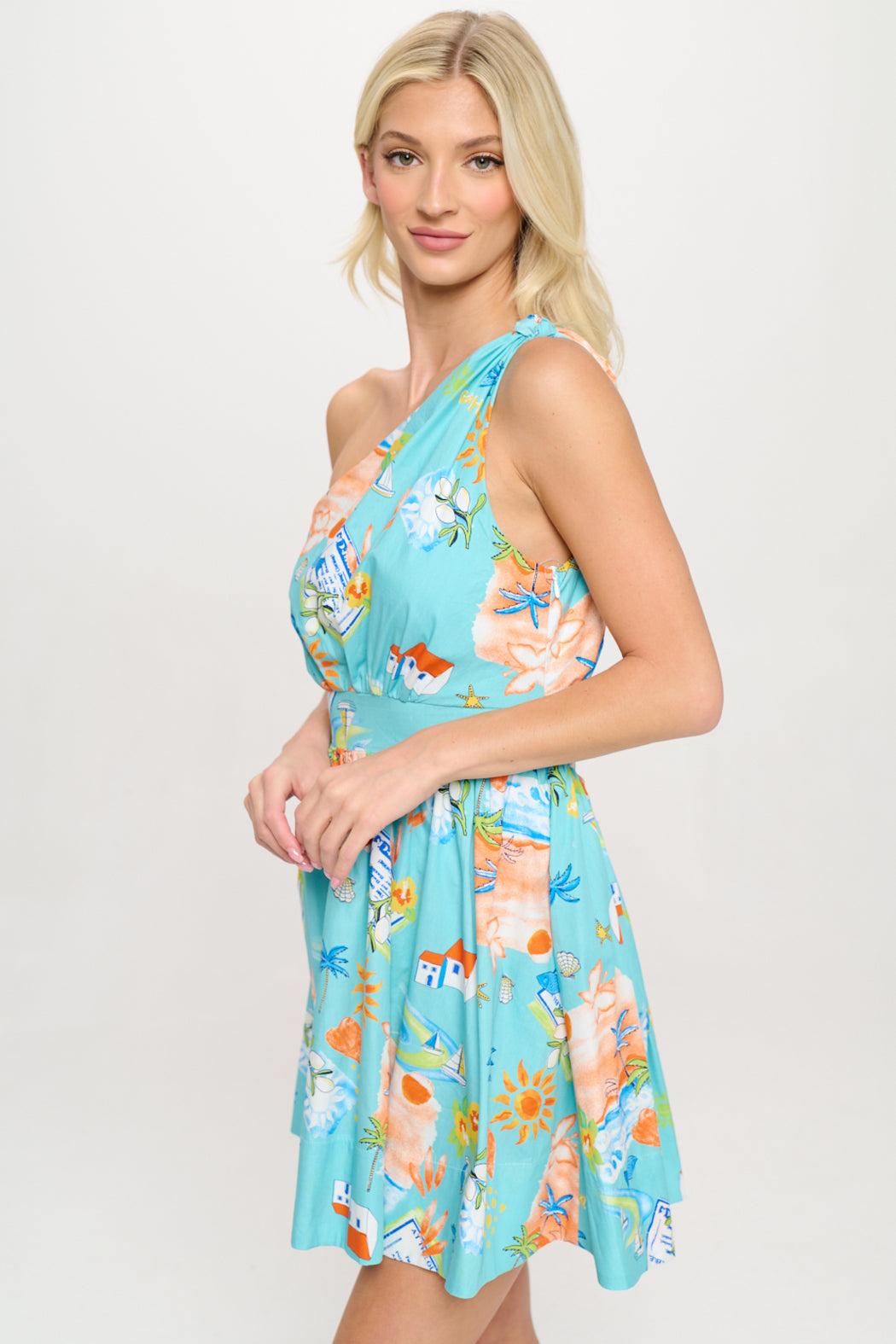 Azure Escape One Shoulder Dress Product Image
