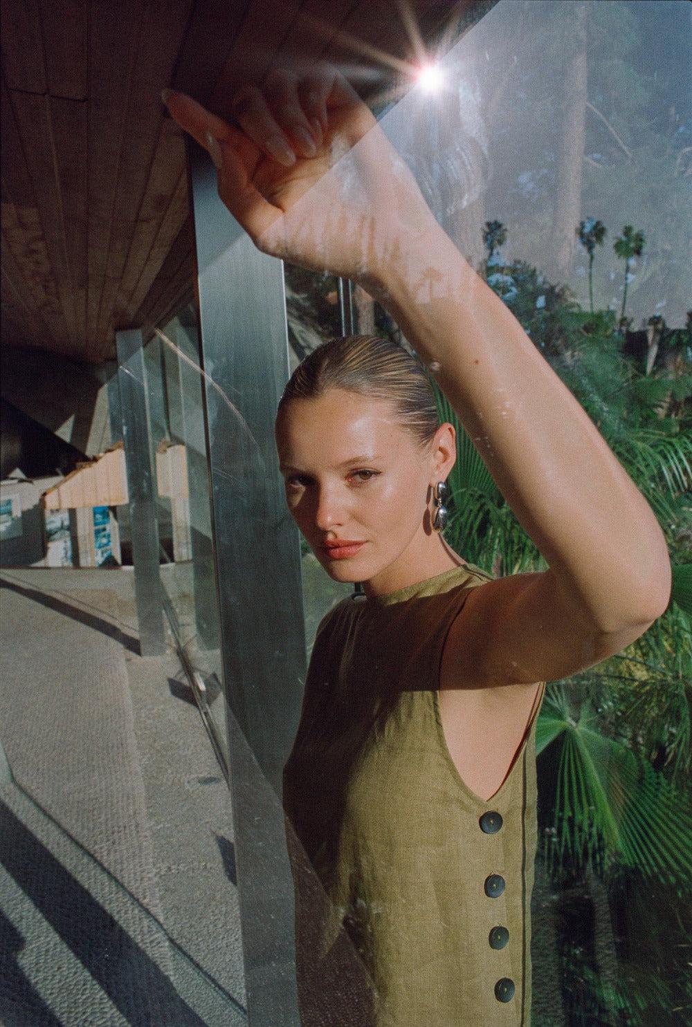 Annabelle Linen Mini Dress Olive Product Image