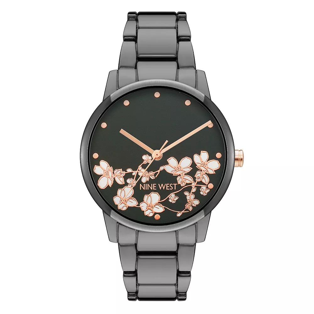 Nine West Women's Flower Dial Two Tone Watch, Size: Medium, Grey Product Image