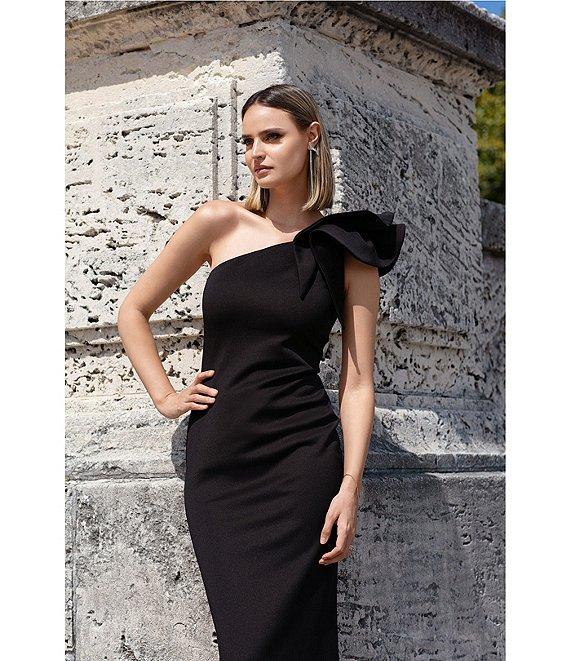 Betsy & Adam Petite Size One Shoulder Flower Detail Sleeveless Sheath Dress Product Image