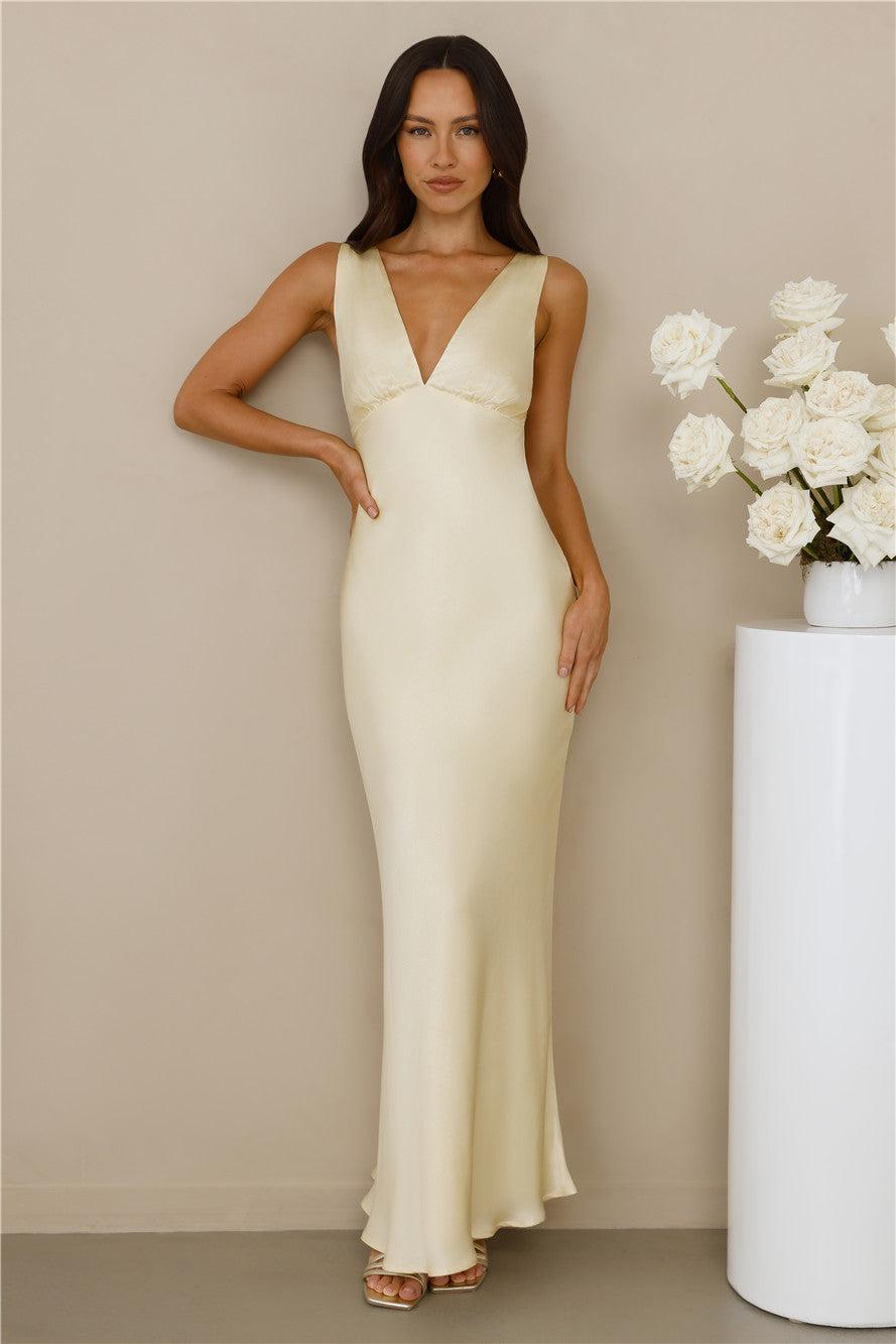 The Isabeau Satin Maxi Dress Yellow Product Image