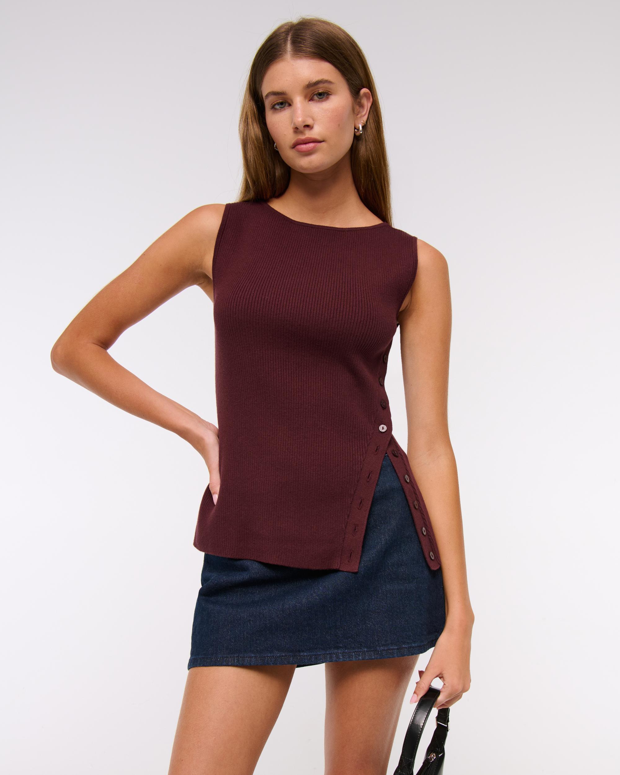 Asymmetrical Button Sweater Tank Product Image