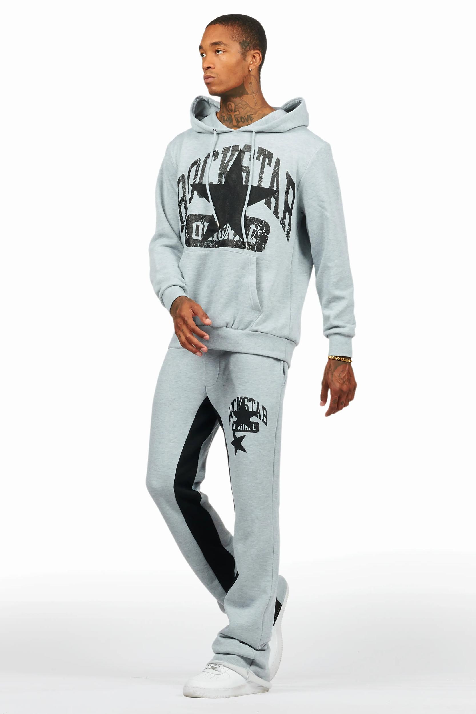 Mallor Heather Grey Baggy Stacked Hoodie Track Set Male Product Image