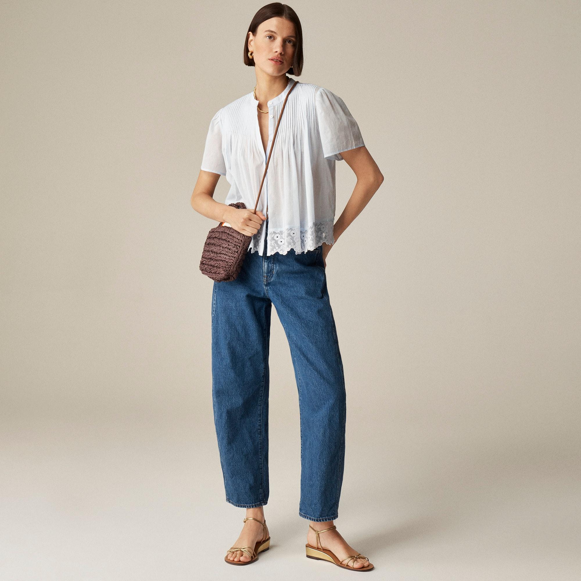 Lace-trim pintuck top in cotton voile Product Image