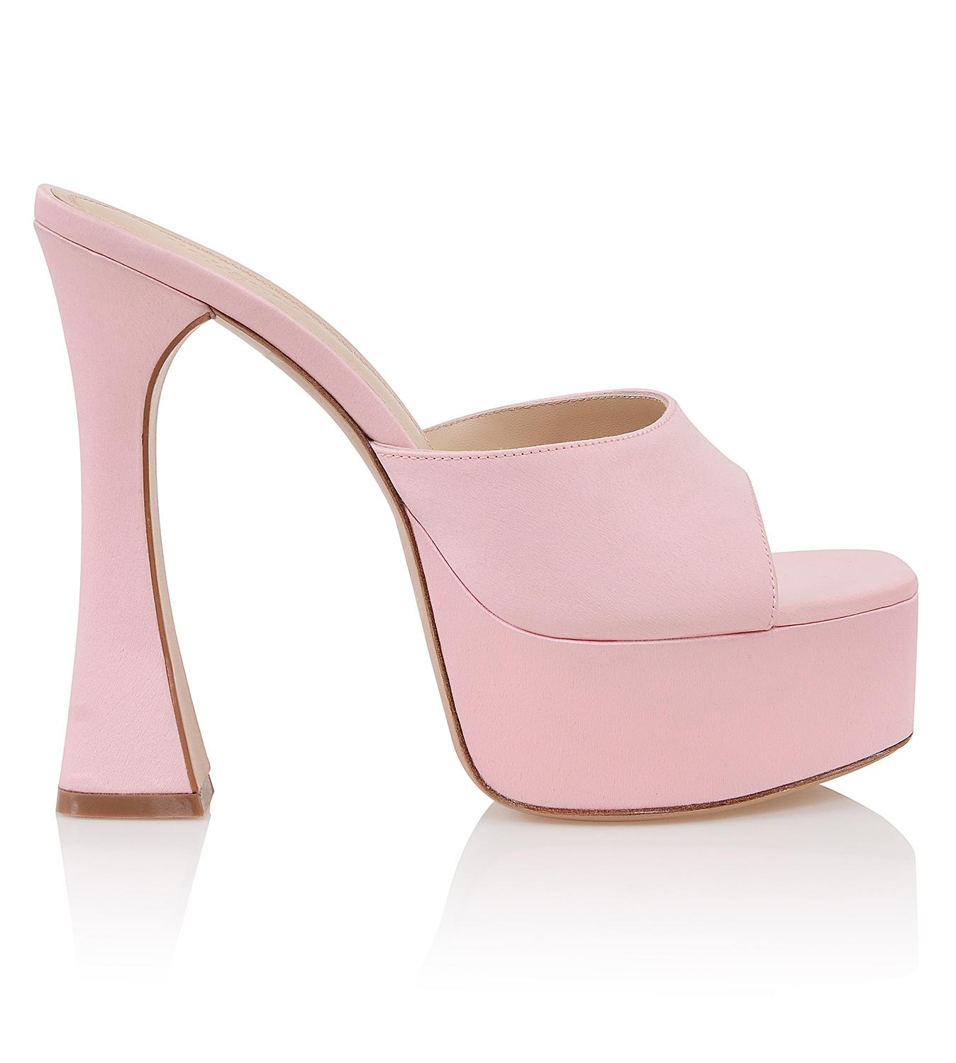 Alessandra  pink satin platform mules - sale Product Image