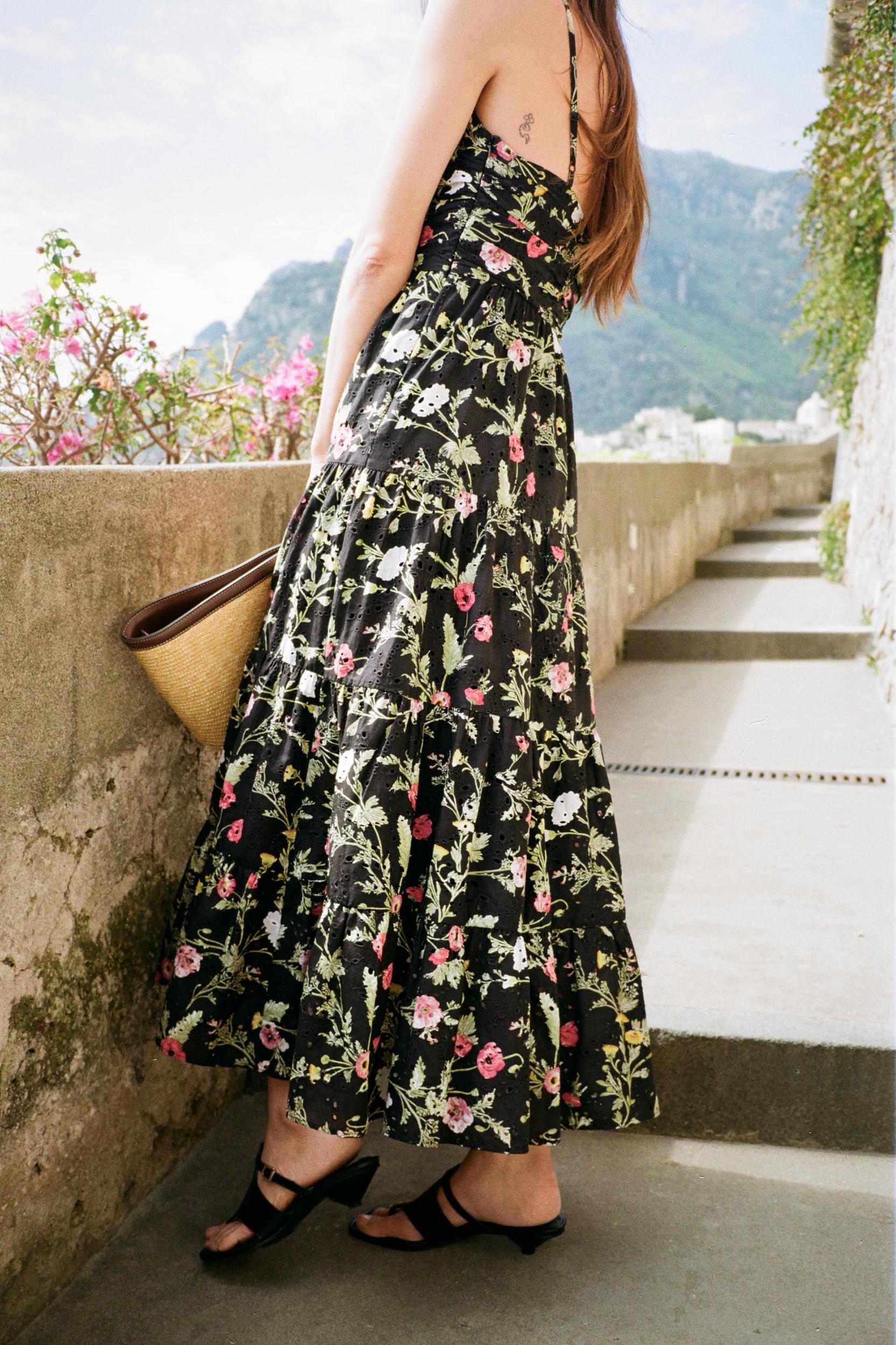 PRINTED MIDI DRESS WITH OPENWORK EMBROIDERY Product Image