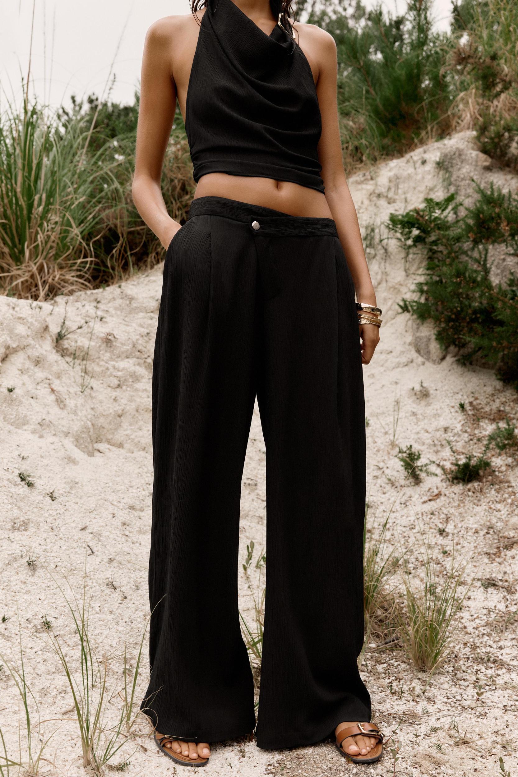CROSS WAIST WIDE LEG PANTS Product Image