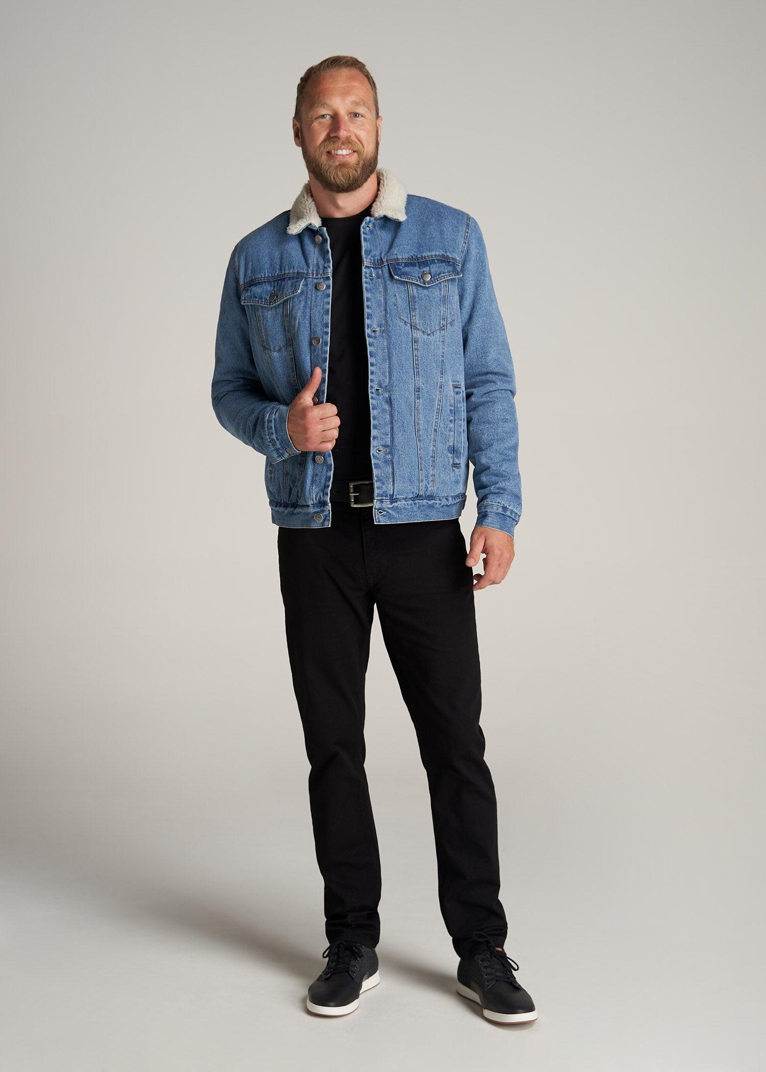 Denim Sherpa Jacket for Tall Men in Stonewash Blue Male Product Image