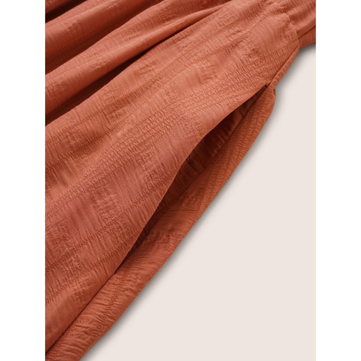 Plus Size Plisse Notched Ruffle Trim Layered Hem Dress Chocolate Women Elegant Non Notched collar Long Sleeve Curvy Midi Dress BloomChic 28/5X Product Image