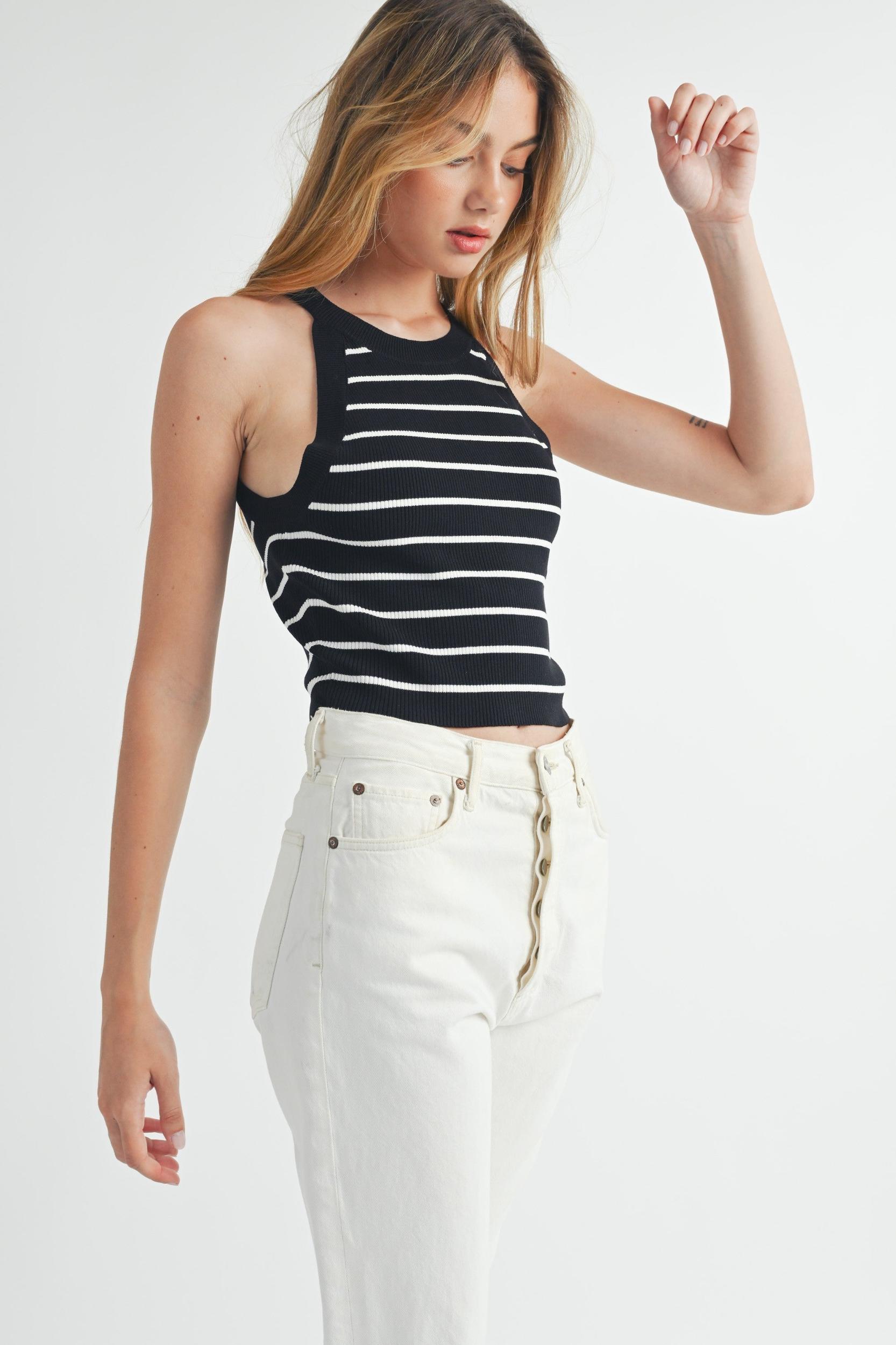 Halter Neck Striped Knit Top Product Image