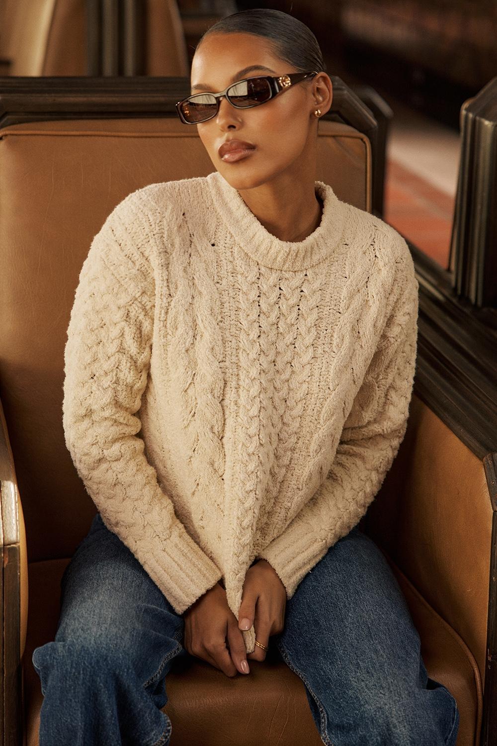 Jasper  cream chunky cable knit sweater - sale Product Image