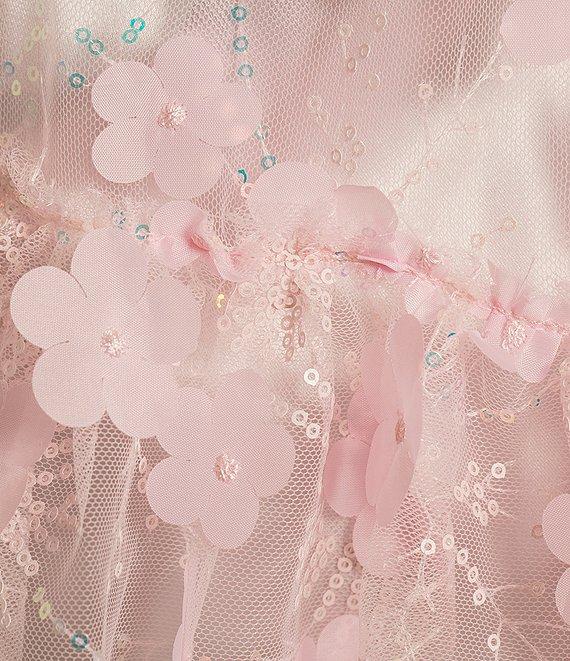 B. Darlin 3D Floral V-Neck Short Puff-Sleeve Bow Front Ruffle Dress Product Image