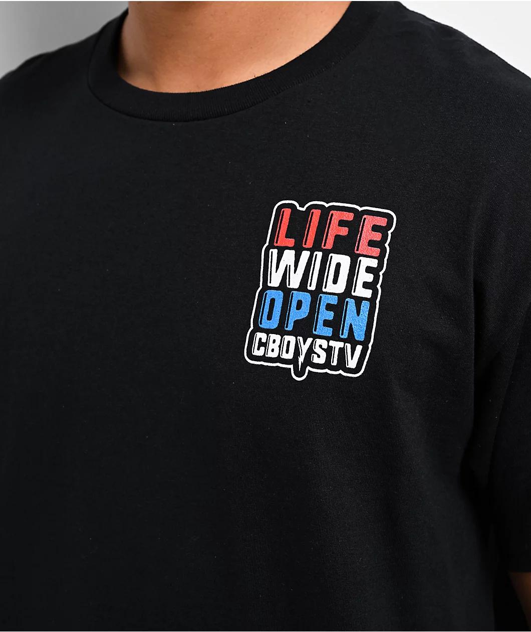 CboysTV Red, White, & Blue Life Wide Open Black T-Shirt Product Image