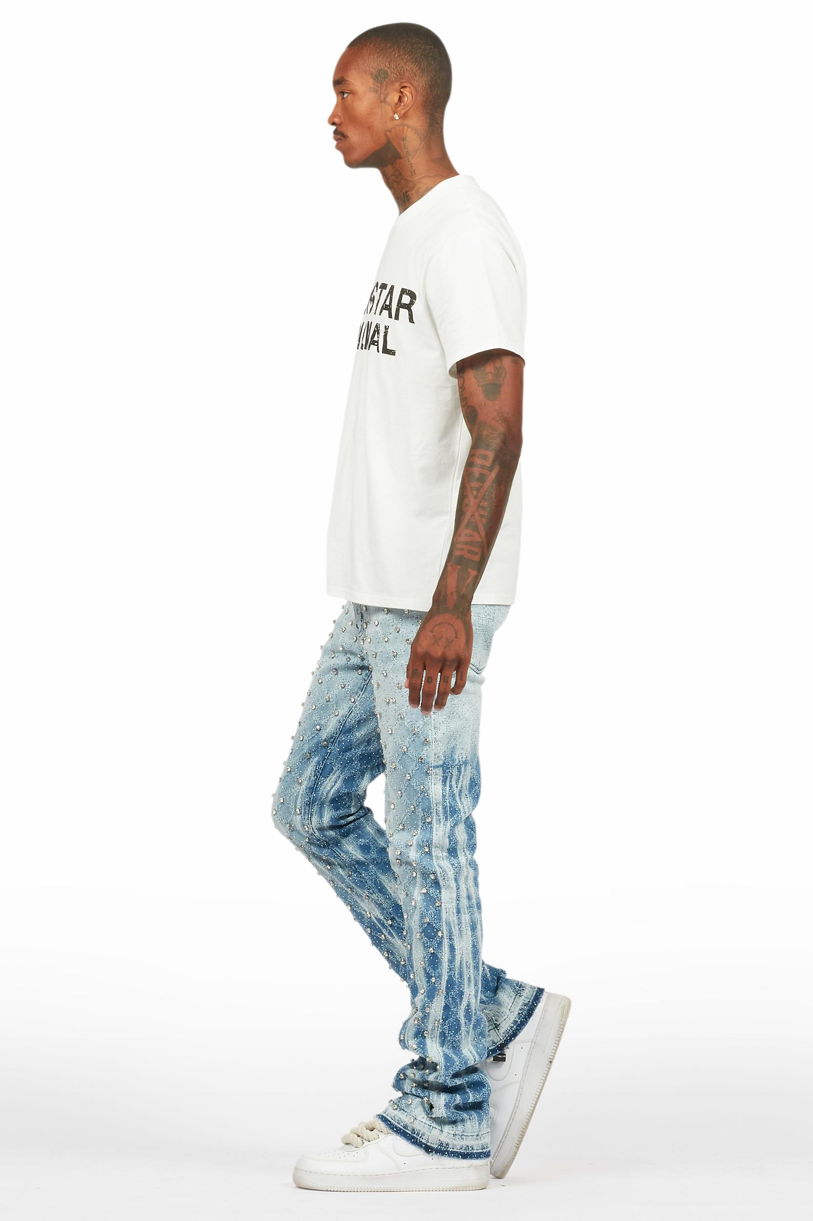 Glit Blue Rhinestone Stacked Flare Jean Male Product Image