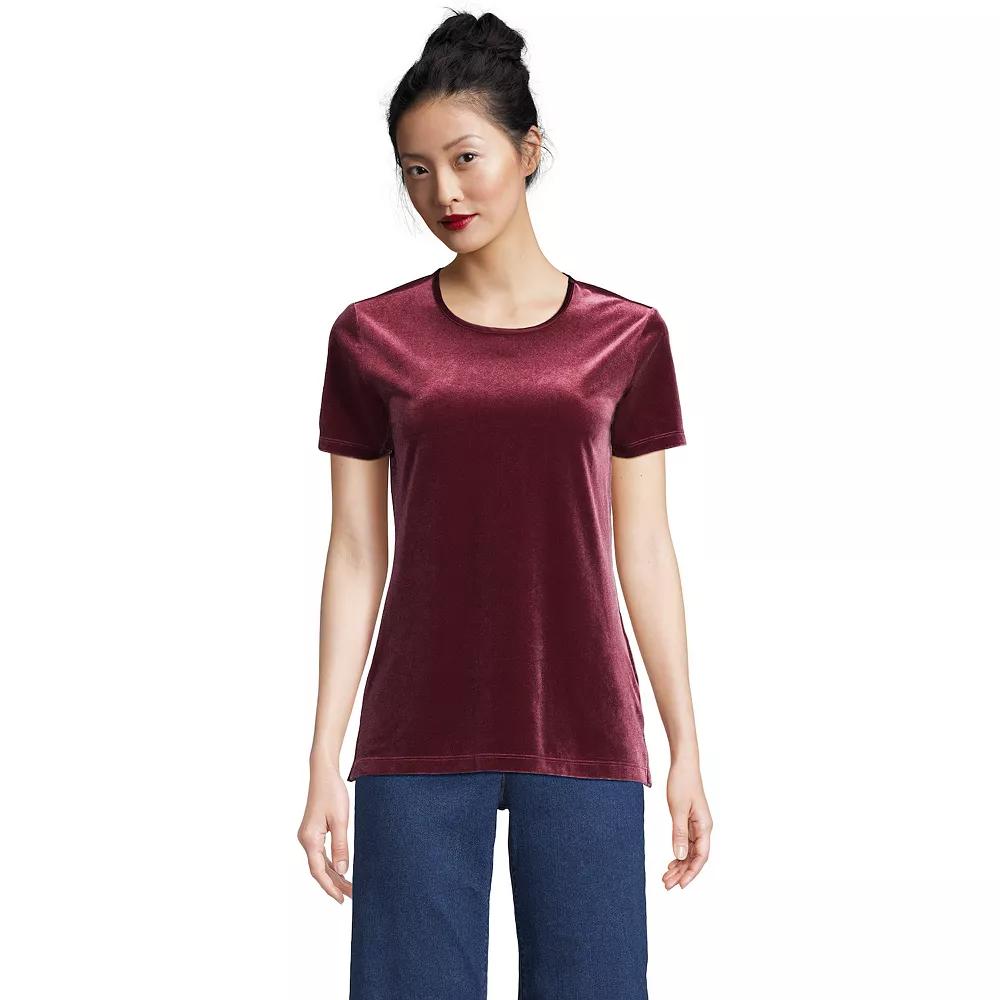 Women's Lands' End Velvet Crewneck Top, Size: Medium, Deep Balsam Product Image