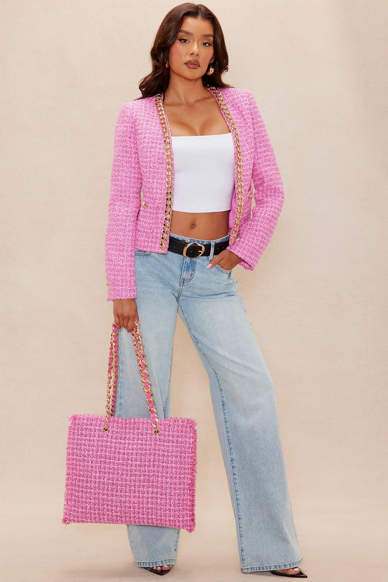 Tori Chain Tweed Jacket - Pink Product Image