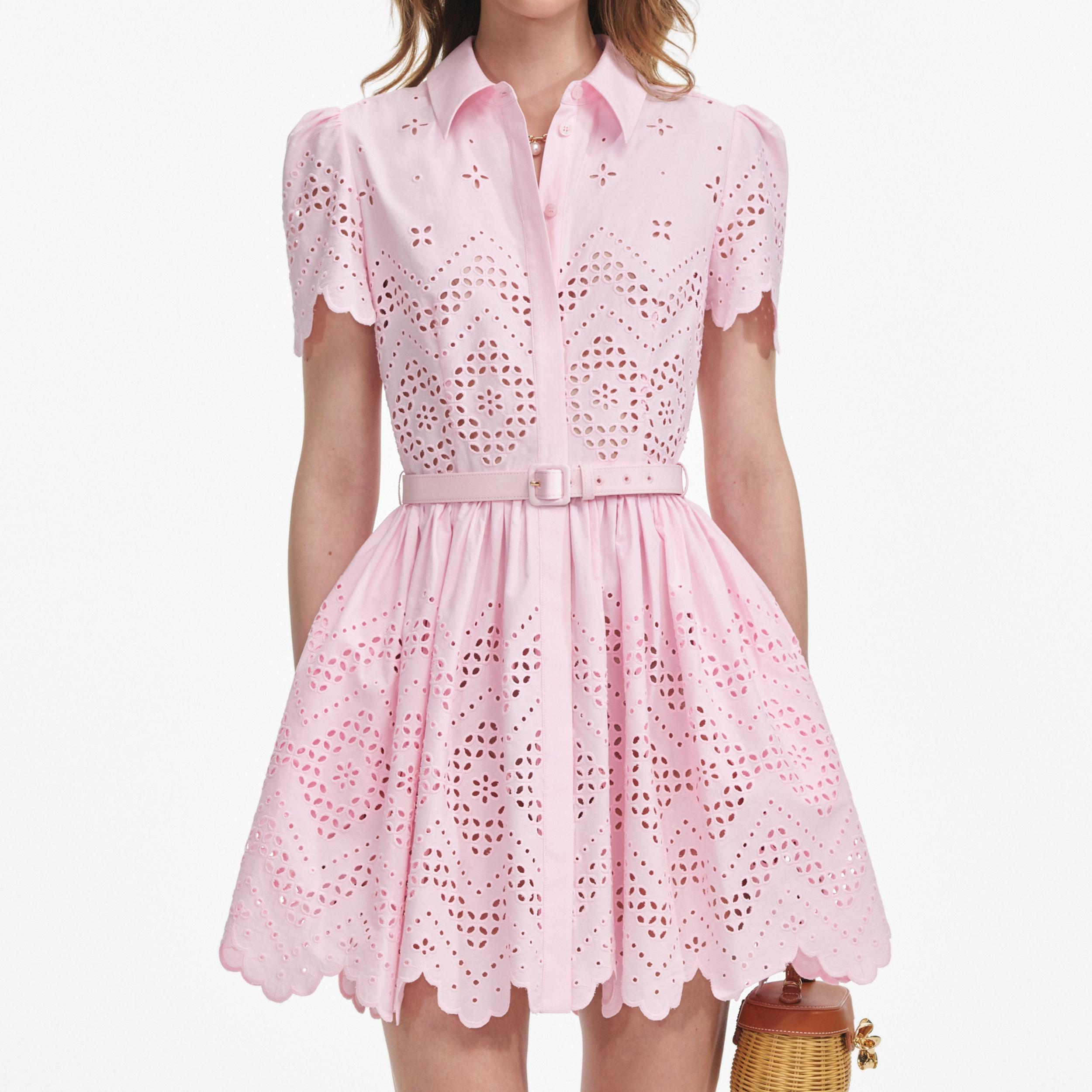 Pink Cotton Broderie Mini Dress Product Image