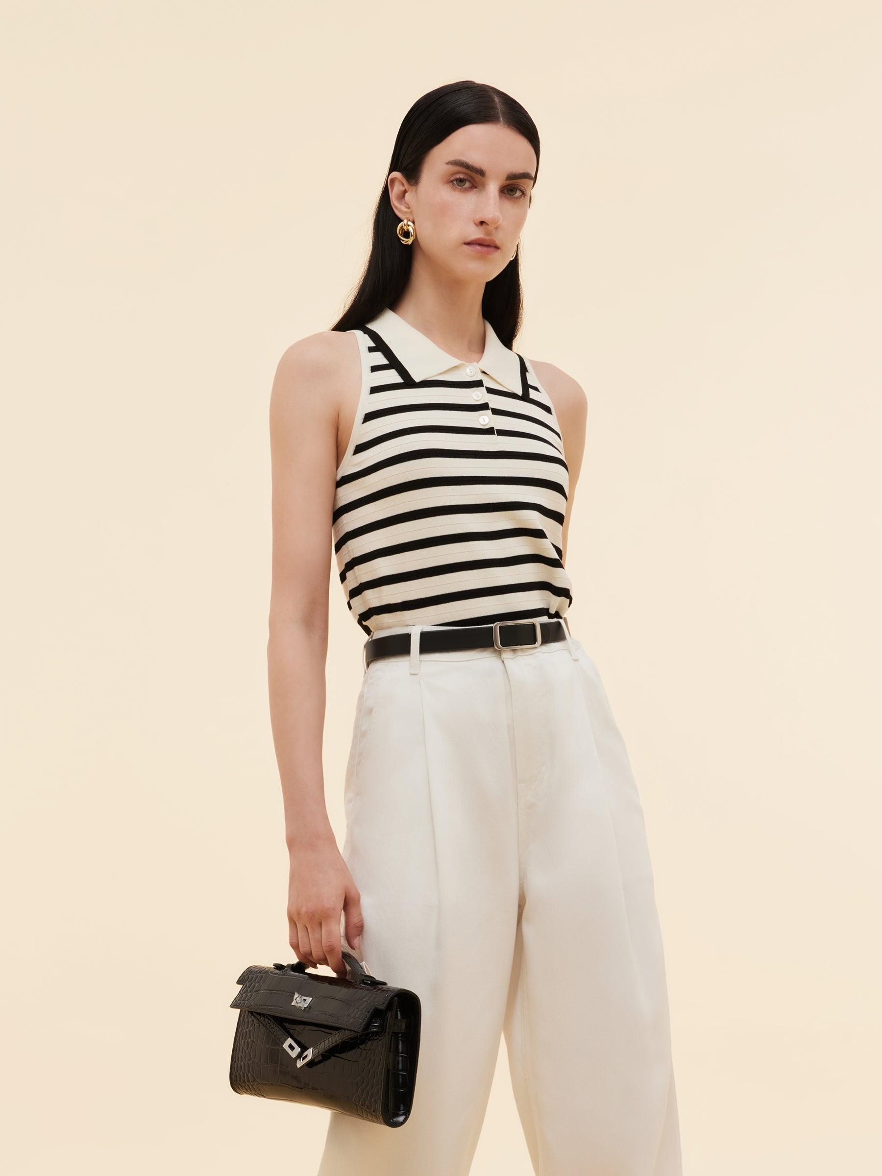 Tencel Blend Stripe Women Knit Tank Top Product Image