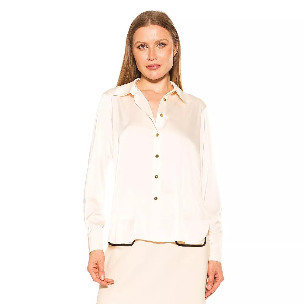 Women's ALEXIA ADMOR Rylin Silky Blouse, Size: 4, Green Dot Product Image