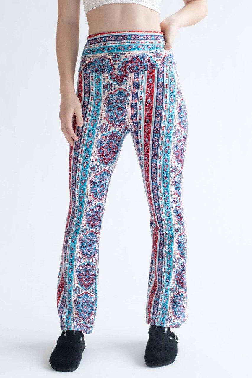 Blue & Blush Paisley Border Print Bell Bottoms Product Image