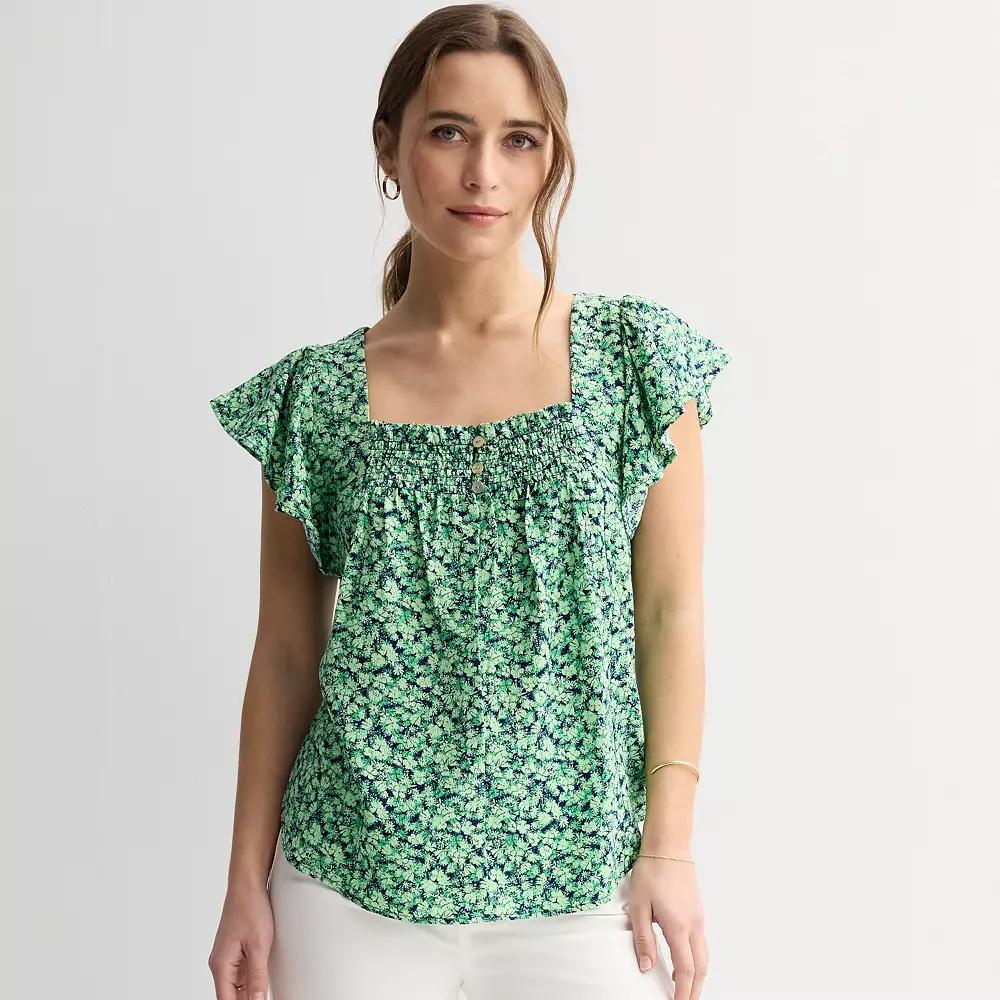 Women's Draper James Flutter Sleeve Smocked Top, Size: XL, Green Team Product Image