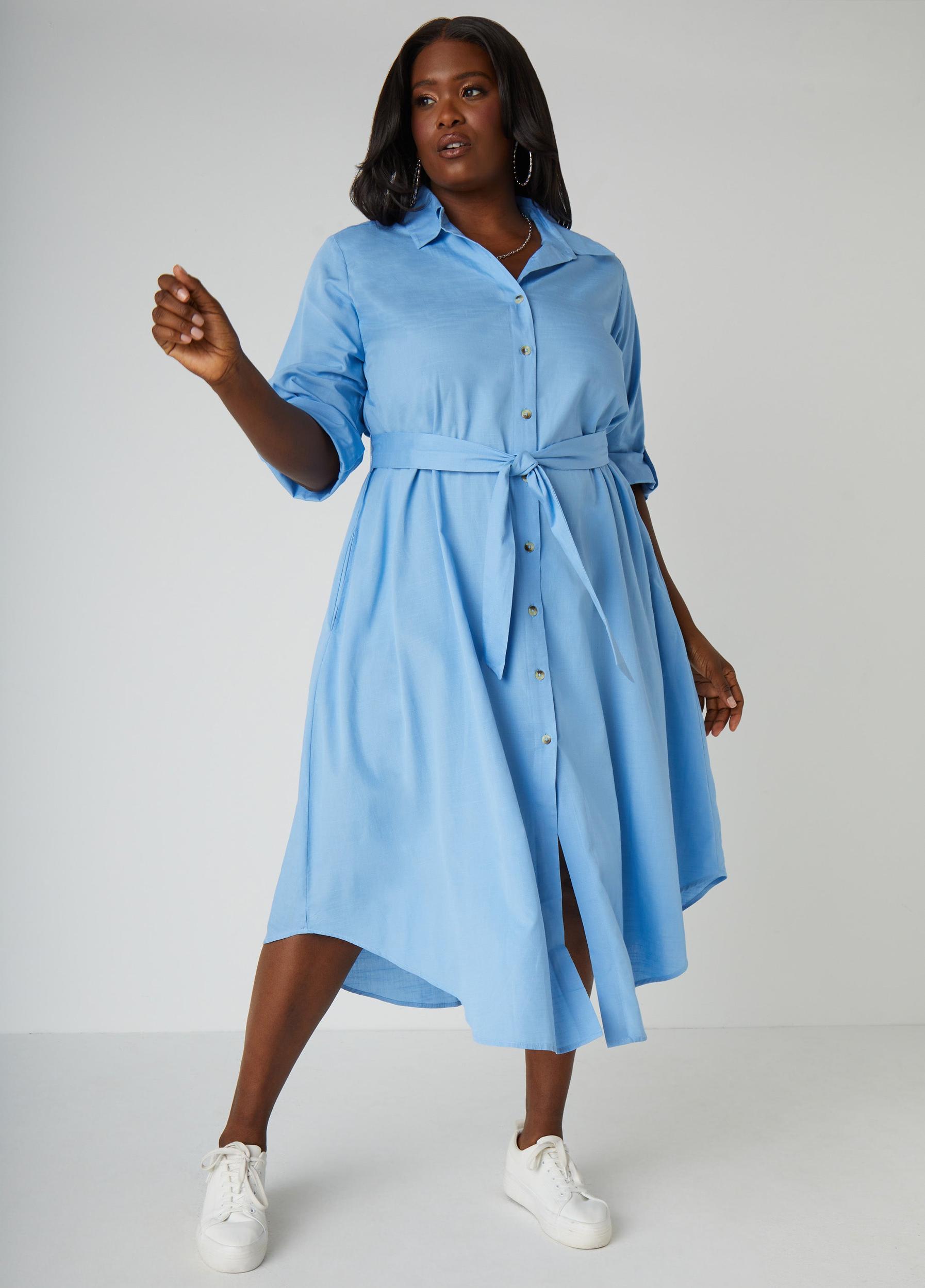 Belted Slub Woven Shirtdress Product Image