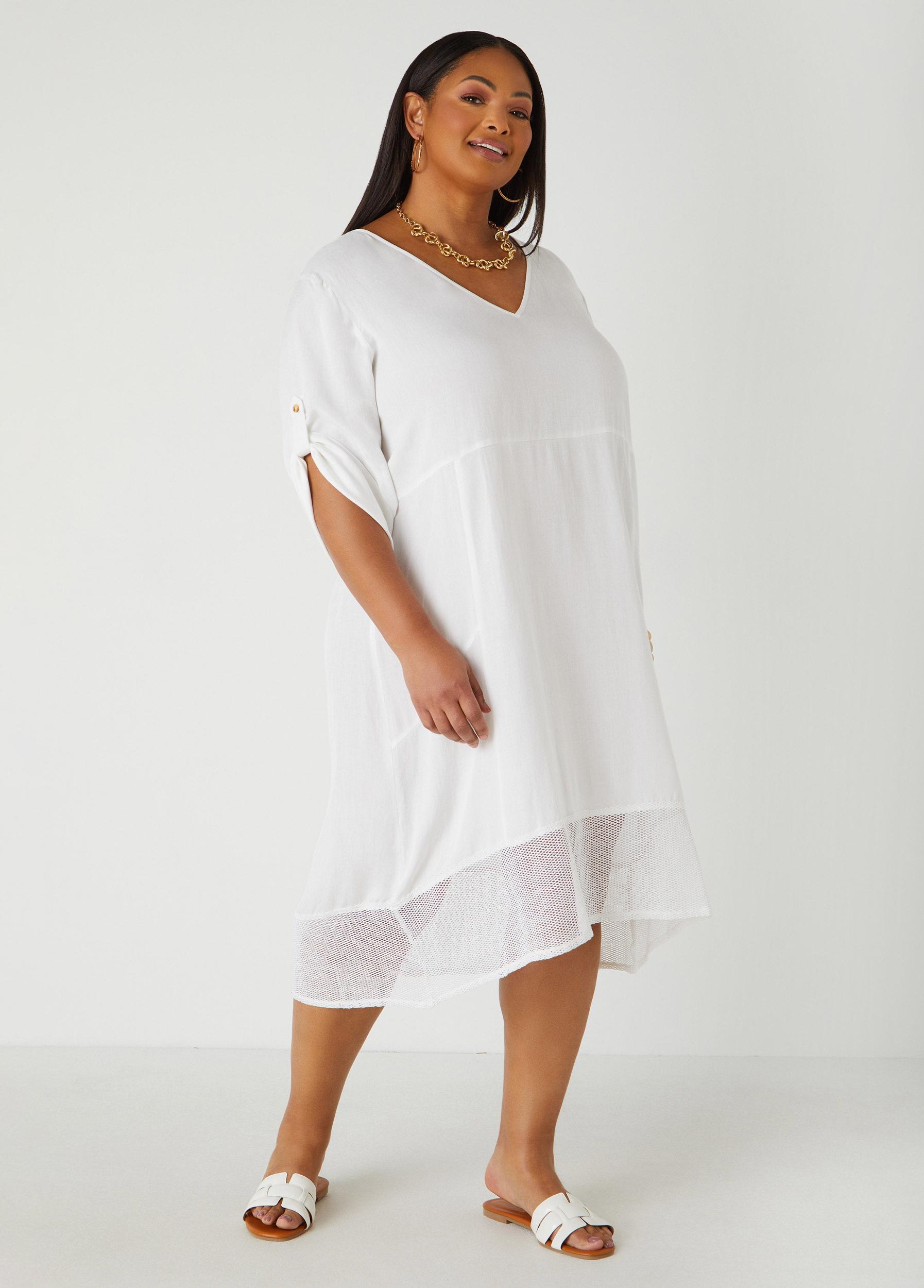 Fishnet Paneled V Neck Dress Product Image