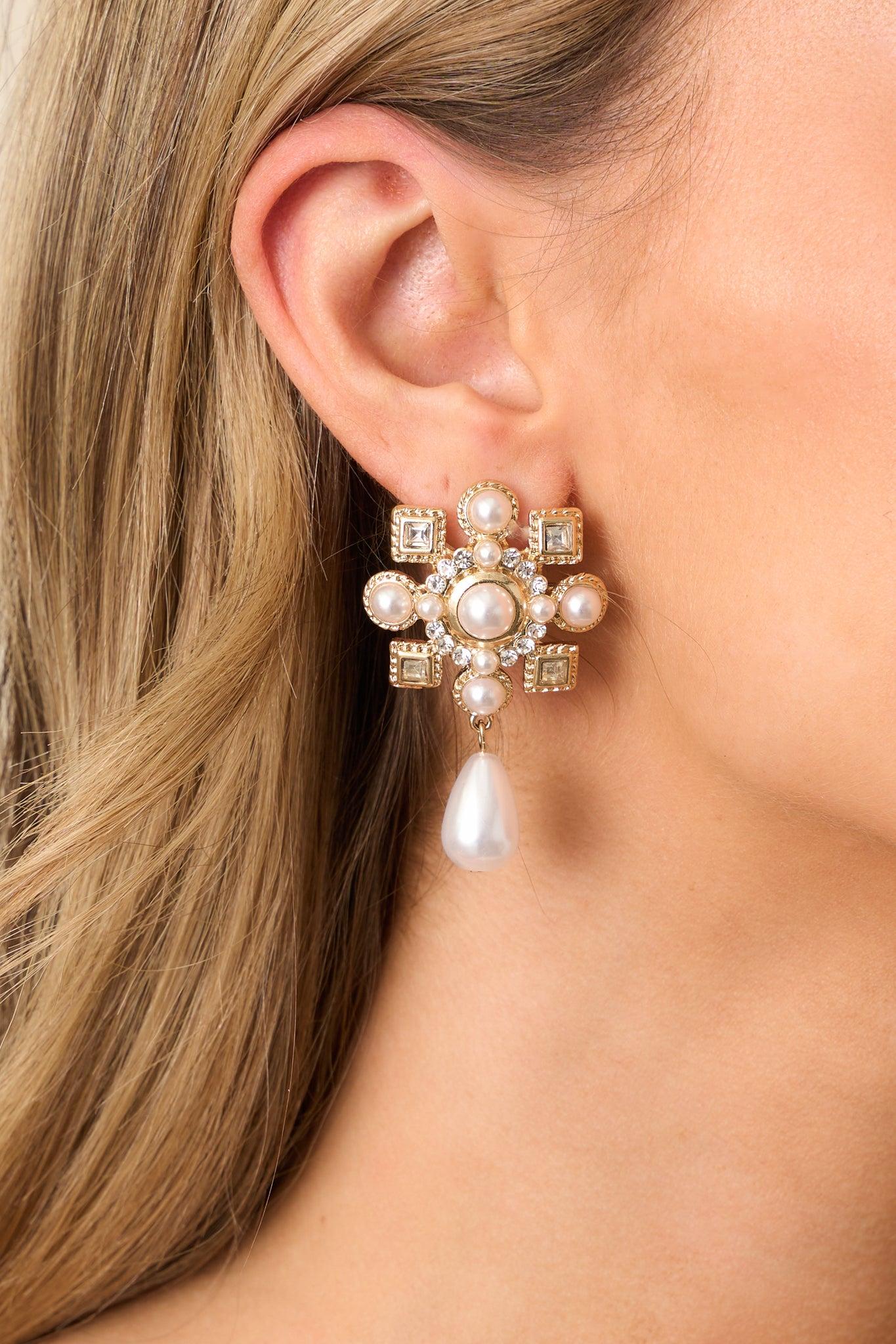 Love Song Ivory Pearl & Gold Drop Earrings Product Image